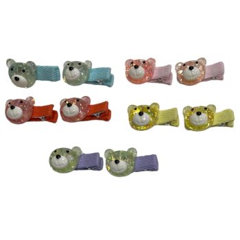 Girls Acrylic Glitter Teddy On Fabric Covered Concord Clip ( £ 0.30 Each )
