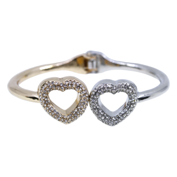 Diamante Two-tone Double Heart Bangle
