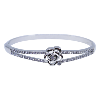 Gold or Rhodium colour plated floral design bangle with genuine Clear crystal stones.
