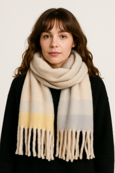 Ladies Chunky Checked Winter Fringed Scarves 