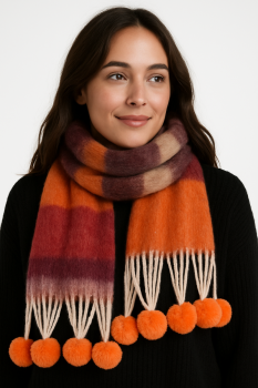 Ladies Super Soft Checked Winter Scarves With Pompoms 