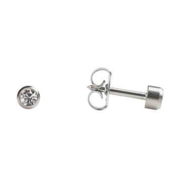 3mm Regular Polished Titanium Bezel April Crystal Stud Earrings