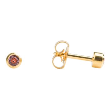 3mm Regular Gold Plated Bezel Light Rose Stud Earrings