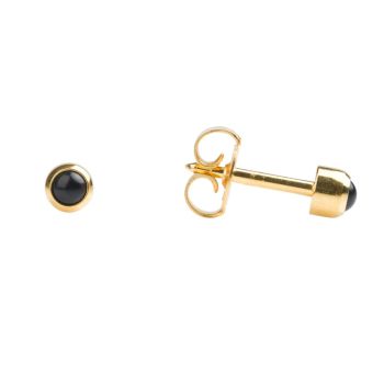 3mm Regular Gold Plated Bezel Black Onyx Stud Earrings
