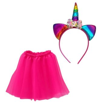 Fuchsia Tutus & Rainbow Headband Set