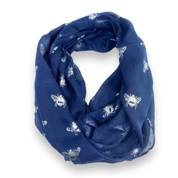 Ladies Cotton Feel Loop Scarves With Foil  Bee Print