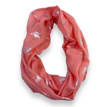 Ladies Cotton Feel Loop Scarves With Foil Bee Print