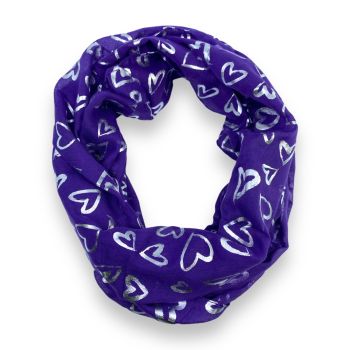 Ladies Silver Foil Heart Print Endless Loop scarves
