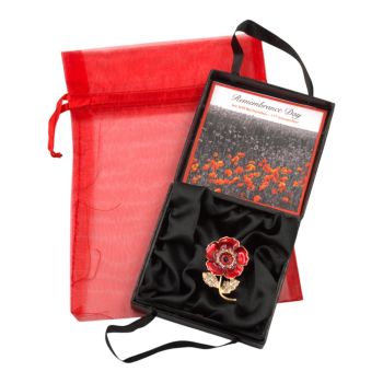 Boxed Diamante & Enamel Poppy Brooch