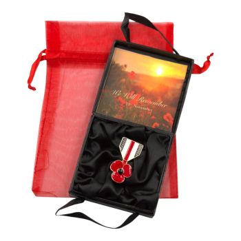 Boxed Enamelled Poppy Medal Brooch