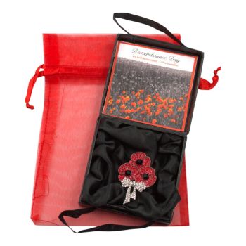Boxed Diamante Poppy Brooch