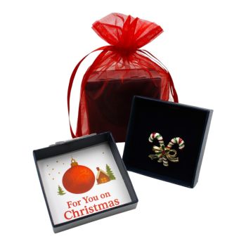 Boxed Christmas Candy Cane Brooch