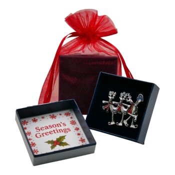 Boxed Christmas Reindeers Brooch 