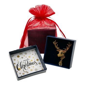 Boxed Christmas Reindeer Brooch 