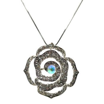 Rhodium colour plated flower design pendant with genuine Clear and AB crystal stones.
