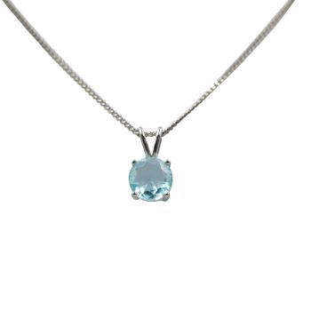 Rhodium plated sterling Silver pendant with a Aqua cubic zirconia stone.
