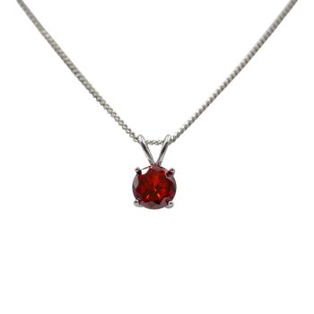 Rhodium plated sterling Silver pendant with a Garnet cubic zirconia stone.