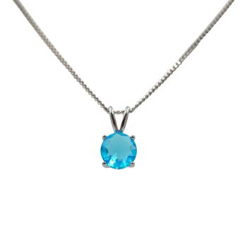 Rhodium plated sterling Silver pendant with a Blue Topaz cubic zirconia stone.
