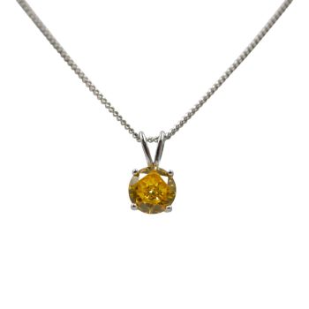 Rhodium plated sterling Silver pendant with a Citrine cubic zirconia stone.
