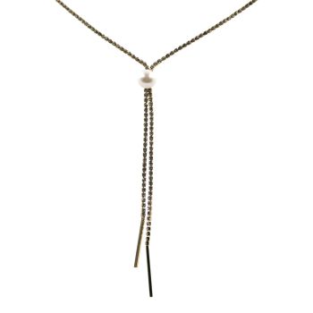 Gold or Rhodium colour plated necklace with genuine Clear crystal stones and a White imitation pearl.
