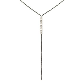 Gold or Rhodium colour plated necklace with genuine Clear crystal stones and a White imitation pearls.
