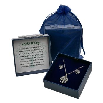 Boxed Stainless Steel Tree of Life Pendant & Pierced Stud Earring Set