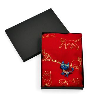 Ladies Gold Foil Cat Scarves & Brooch