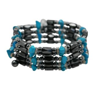 Multi-function, magnetic Haematite bracelet/necklace with semi precious Turquoise stones.
