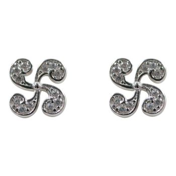 Rhodium plated sterling Silver stud earring with Clear cubic zirconia stones.
