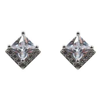 Rhodium plated sterling Silver stud earrings with Clear cubic zirconia stones.
