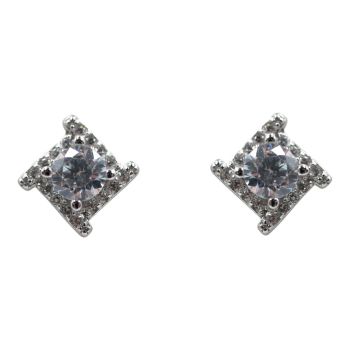 Rhodium plated sterling Silver stud earrings with Clear cubic zirconia stones.
