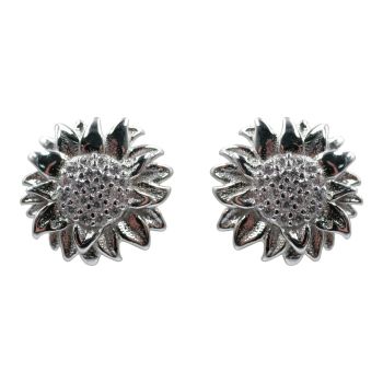 Rhodium plated sterling Silver flower design stud earring with Clear cubic zirconia stones.
