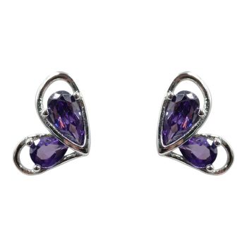 Rhodium plated sterling Silver stud earring with Amethyst cubic zirconia stones.
