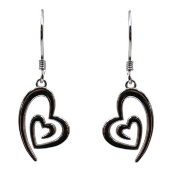 Silver Heart Drop Earrings