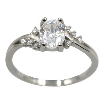 Rhodium plated sterling Silver ring With Clear cubic zirconia stones.