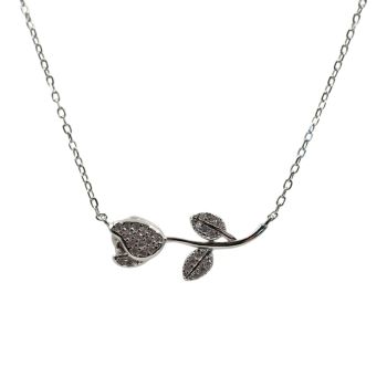 Rhodium plated sterling Silver flower design necklace with Clear cubic zirconia stones.
