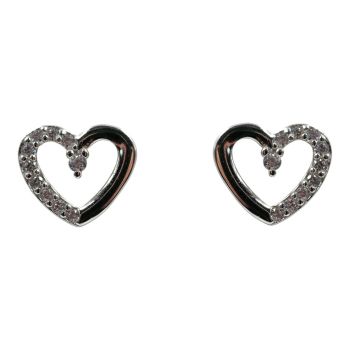 Rhodium plated sterling Silver heart design stud earrings with Clear cubic zirconia stones.
Measuring approx. 0.9cm x 1cm.
