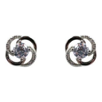 Rhodium plated sterling Silver stud earrings with Clear cubic zirconia stones.
