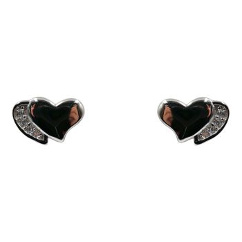 Rhodium plated sterling Silver heart design stud earrings with Clear cubic zirconia stones.

