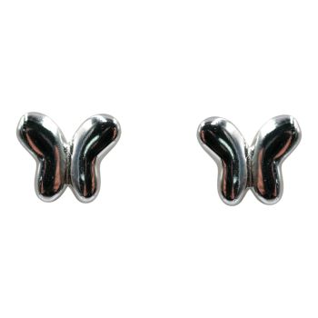 Rhodium colour plated butterfly design stud earrings.
