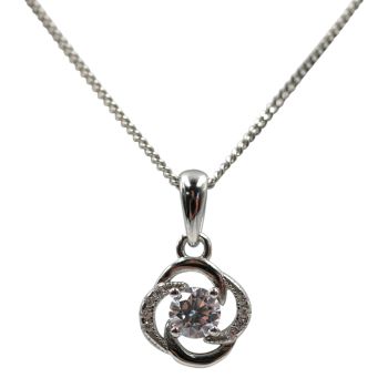 Rhodium plated sterling Silver pendant with Clear cubic zirconia stones.
