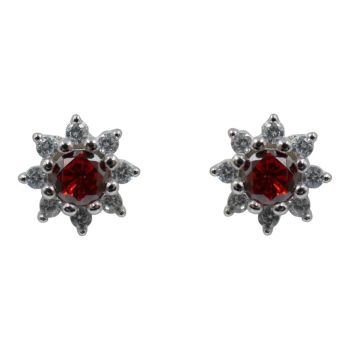 Rhodium plated sterling Silver stud earrings with Clear and Garnet cubic zirconia stones.
Measuring approx. 0.6cm in diameter.