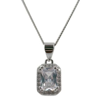 Rhodium plated sterling Silver pendant with Clear cubic zirconia stones.
