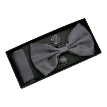 Boxed Satin Bow Tie, Handkerchief & Cufflink Set