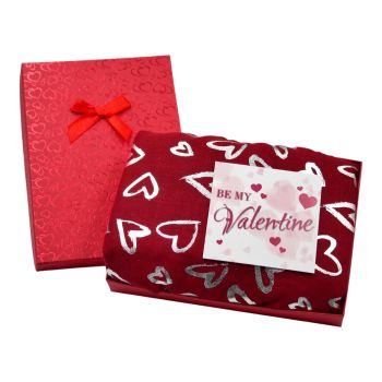 Boxed Valentine's Day Silver Foil Heart Print Maxi Scarf