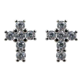 Rhodium plated sterling Silver cross design stud earrings with Clear cubic zirconia stones.
Measuring approx 0.8cm x 0.7cm