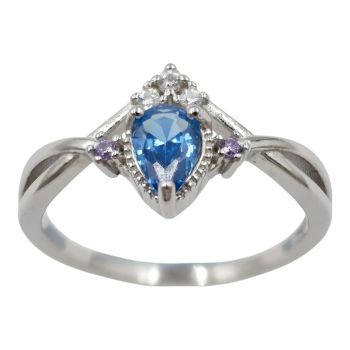 Rhodium plated sterling Silver ring with Clear, Amethyst and Blue Topaz cubic zirconia stones.