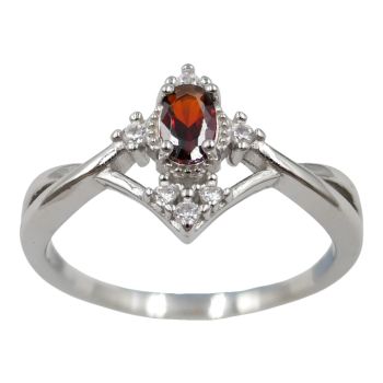 Rhodium plated sterling Silver ring with Clear and Garnet cubic zirconia stones.
