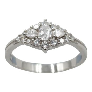 Rhodium plated sterling Silver ring with Clear cubic zirconia stones.