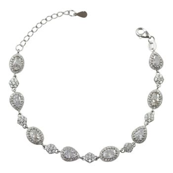 Rhodium plated sterling Silver bracelet with Clear cubic zirconia stones.
